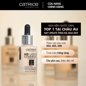 Kem nền Catrice HD Liquid Coverage Foundation che phủ tự nhiên tạo độ mịn màng cho da 30ml