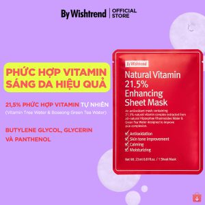 Mặt nạ cấp ẩm, dưỡng sáng đều màu da By Wishtrend Natural Vitamin 21.5% Enhancing Sheet Mask 23ml