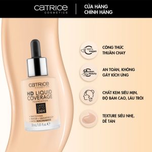 Kem nền Catrice HD Liquid Coverage Foundation che phủ tự nhiên tạo độ mịn màng cho da 30ml