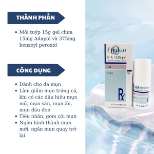 Kem trị mụn viêm, mụn mủ, mụn trứng cá Galderma Epiduo Gel 15g